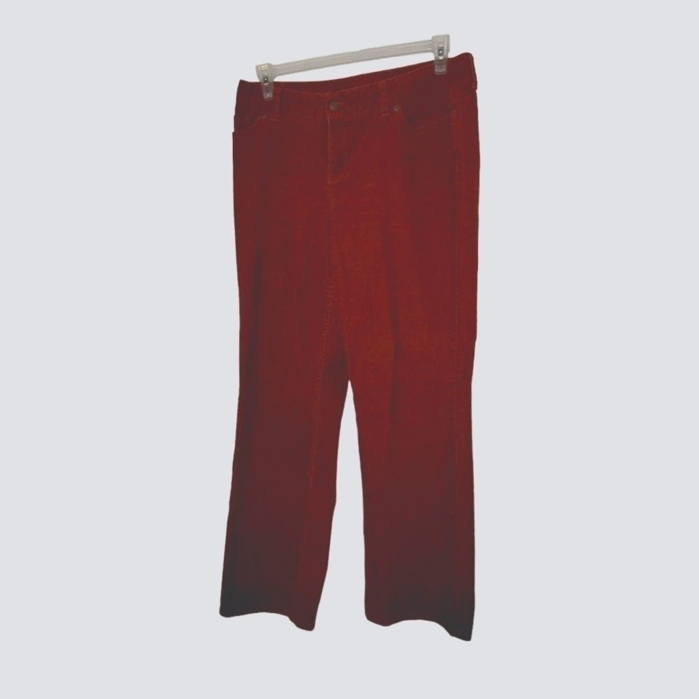 LL Bean Pants Womens 12 Rust Red Corduroy Favorite Fit Jeans T24